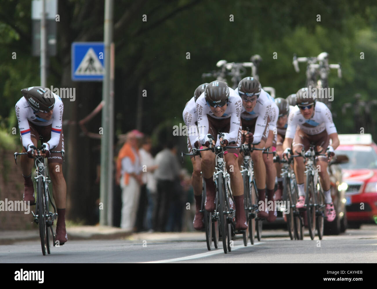 09.05.2012, Verona, Italy. Team AG2R LA MONDIALE in action during the Tour d'Italie - Giro d'Italia 2012 - stage 4. Stock Photo
