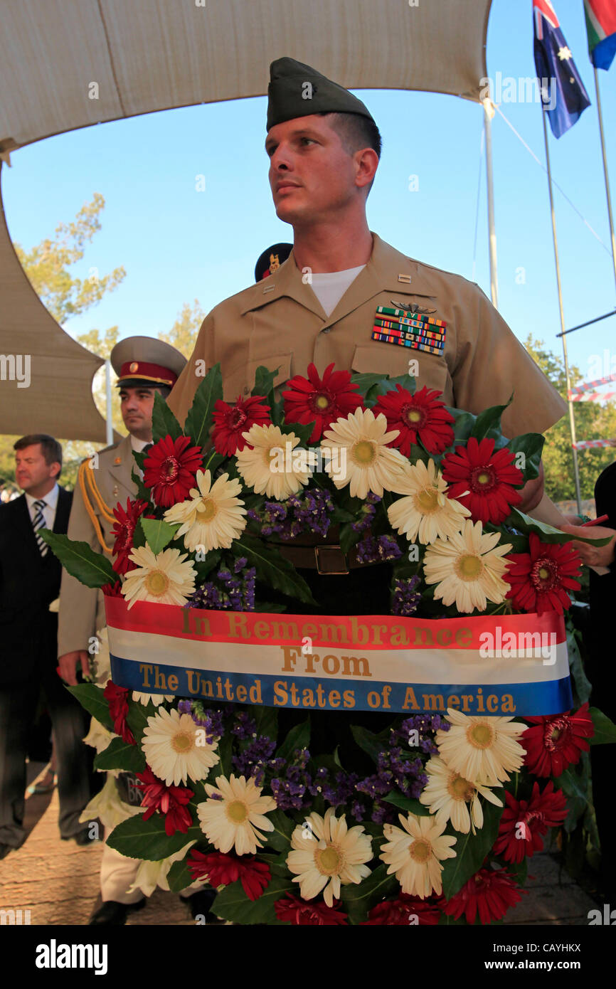 United States Military Representative takes part at the ceremony marking the Allied Victory over Nazi Germany at Yad Vashem memorial site to the Jewish victims of the Holocaust in Jerusalem Stock Photo