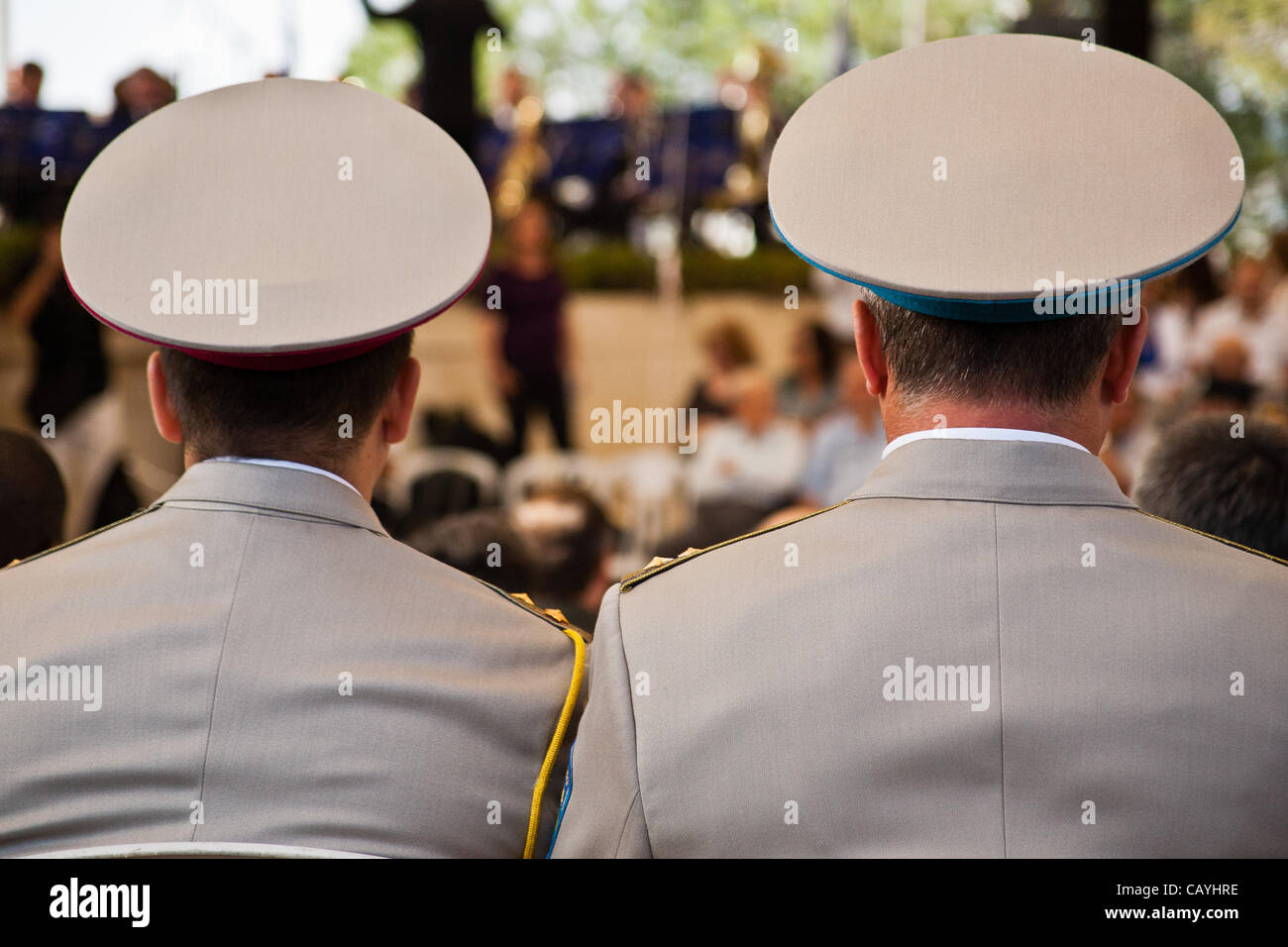 Diplomatic representatives from Allied countries take part in a ceremony commemorating Allied victory over Nazi Germany at Yad Vashem Holocaust Museum. Jerusalem, Israel. 9-May-2012. Stock Photo