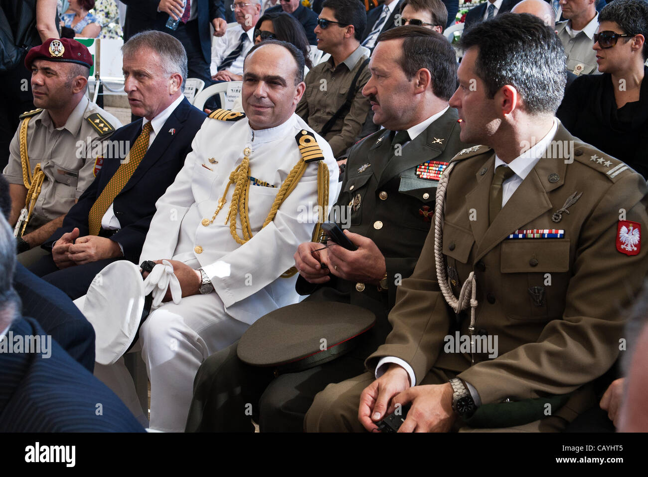 Diplomatic representatives from Allied countries take part in a ceremony commemorating Allied victory over Nazi Germany at Yad Vashem Holocaust Museum. Jerusalem, Israel. 9-May-2012. Stock Photo