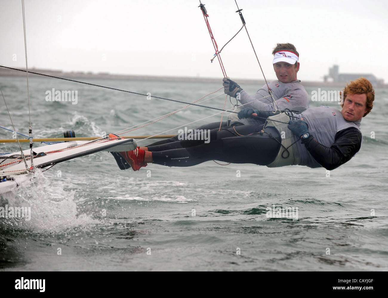 The last Olympic sailors selected for Team GB announced today at Portland, Dorset. Stevie Morrison, helm and Ben Rhodes thrilled to be sailing in the 49ER Class. 12/05/2012 PICTURE BY: DORSET MEDIA SERVICE. Stock Photo