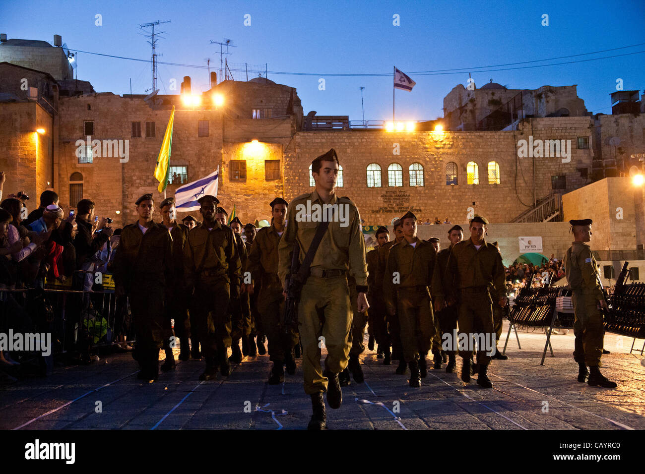 Golani Brigade soldiers march in as ceremony begins at the Western Wall. Jerusalem, Israel. 10-May-2012. Stock Photo