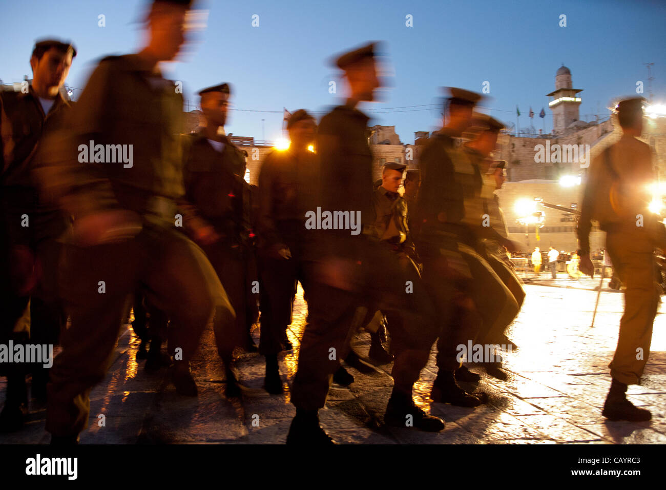 Golani Brigade soldiers march in as ceremony begins at the Western Wall. Jerusalem, Israel. 10-May-2012. Stock Photo