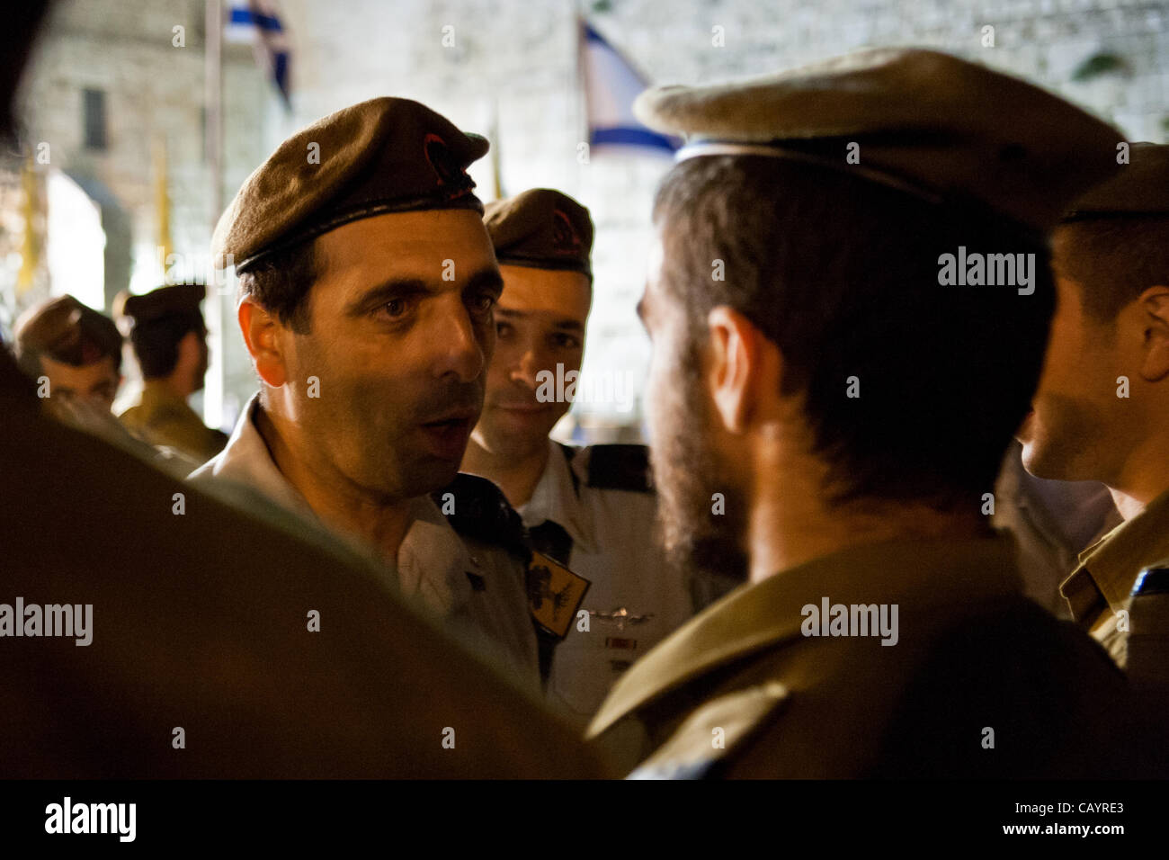 Colonel Ofek Bukris, Golani Brigade Commander, speaks to recently drafted soldiers in his brigade at a ceremony at the Western Wall. Jerusalem, Israel. 10-May-2012. Stock Photo