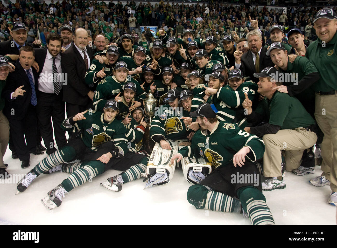 London Ontario, Canada - May 11, 2012. The London Knights defeated the Niagara Icedogs 2 -1 to win the Ontario Hockey League Championship series 4 - 1. The Knights will now play for the national title, The Memorial Cup in Shawinigan Quebec starting on May 18, 2012. Stock Photo