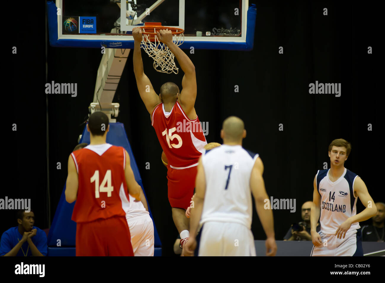 12.05.2012 Birmingham, England. England v Scotland. Morakinyo Williams(England) in action during the BBL Friendly International played at the NIA in Birmingham. Stock Photo