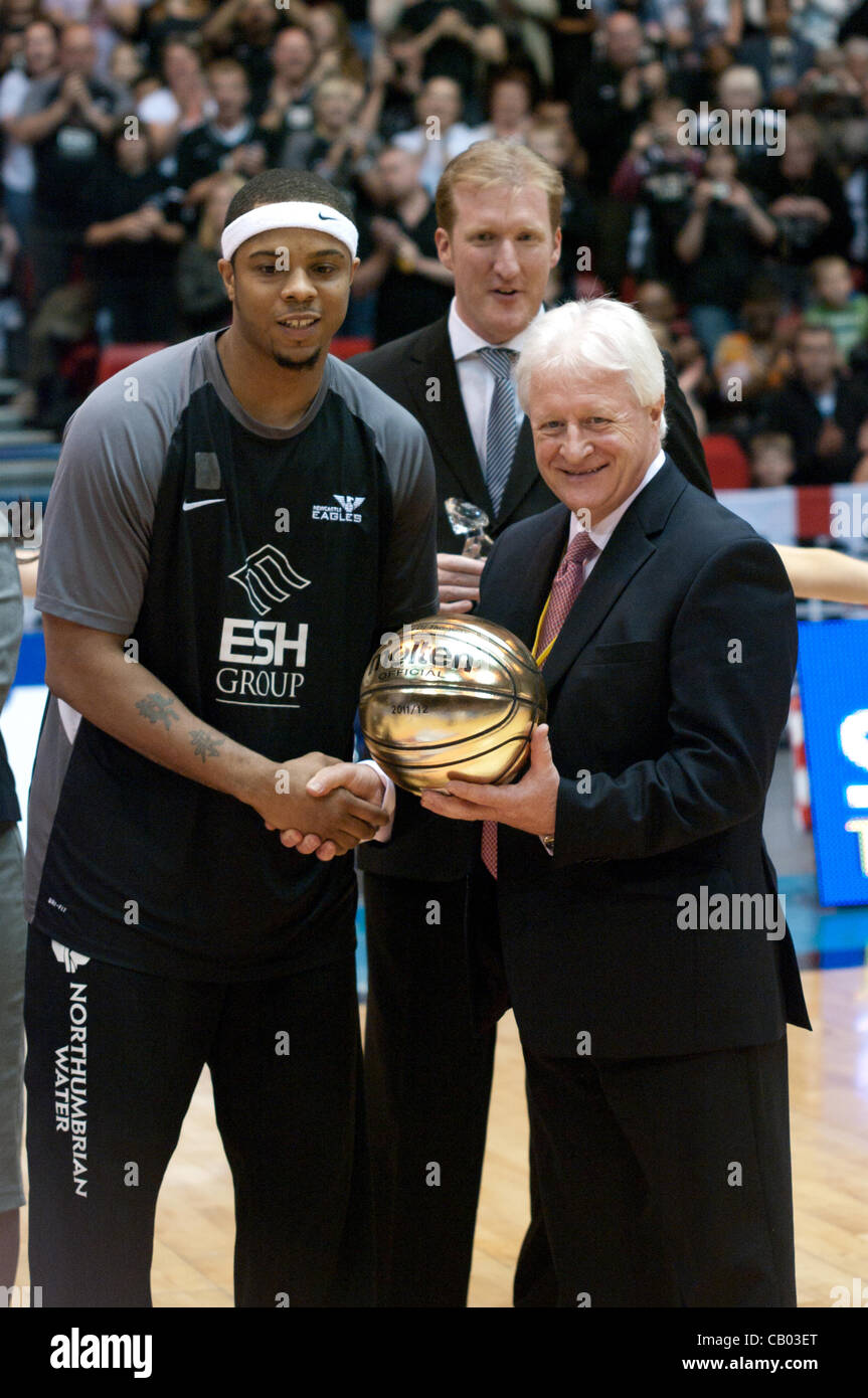 Birmingham, UK, 12 May 2012. British Basketball League Most Valuable Player of the season 2011 / 2012, Joe Chapman of Newcastle Eagles receiving his award prior to the play off final. Newcastle Eagles went on to win the final completing a clean sweep of four trophies. Credit Colin Edwards / Alamy Live News Stock Photo