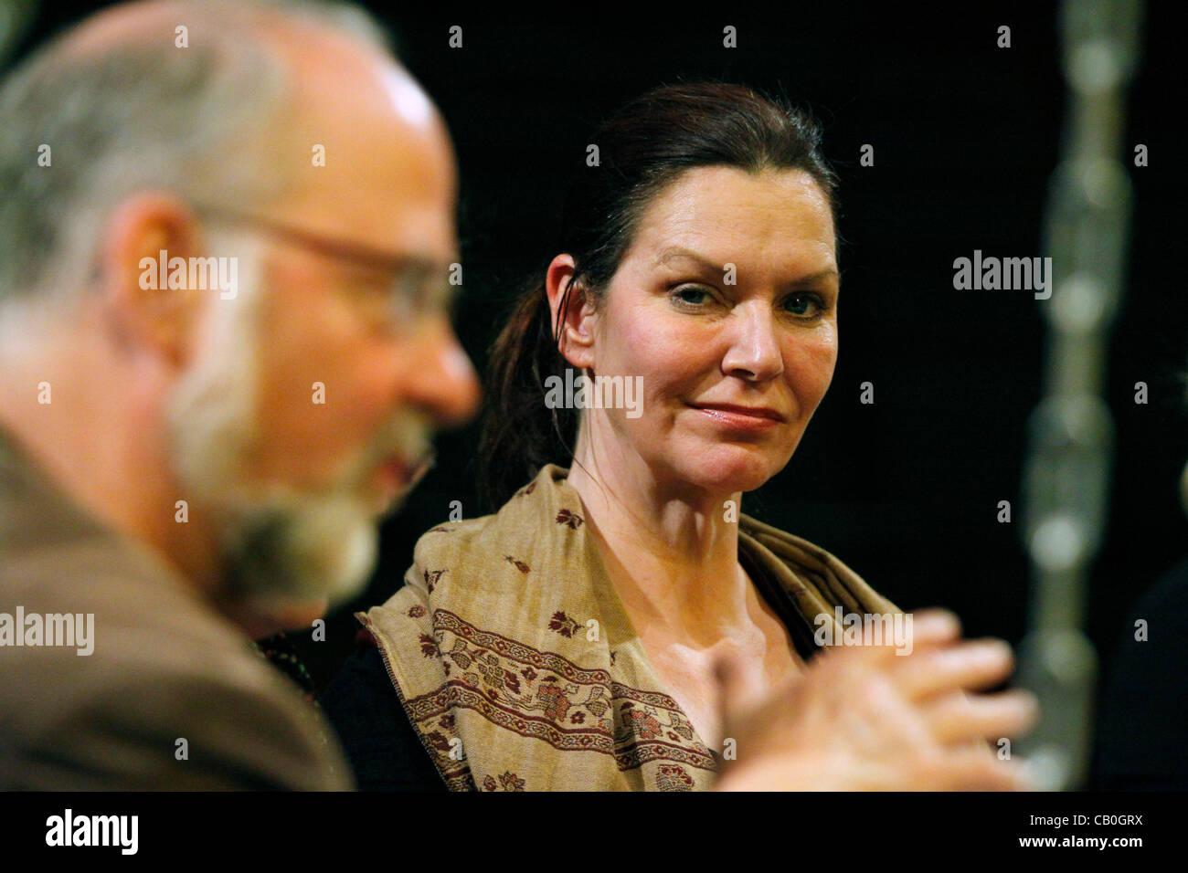 US soprano Janice Baird and conductor Caspar Richter pictured during the press conference in Brno, Czech Republic, on Monday, May 14, 2012. Janice Baird will sing role Elektra in Richard Strausse opera in National Theatre Brno. (CTK Photo/Vaclav Salek) Stock Photo
