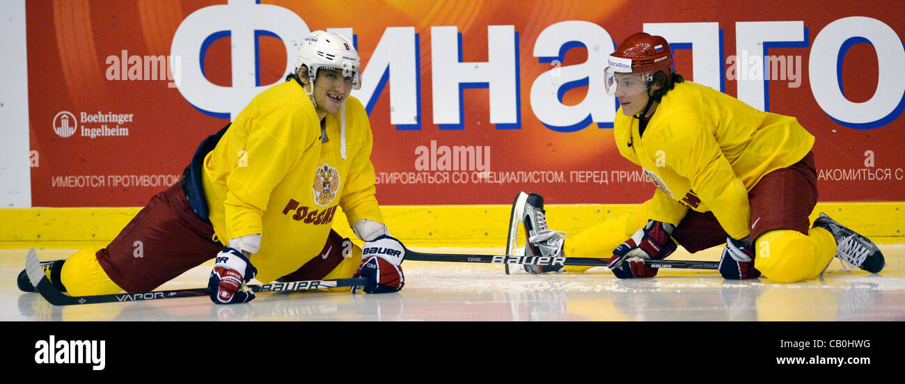 Alexander Ovechkin left and Alexander Semin during Russian team training Group B IIHF Ice Hockey World Championship 2012 Stockholm Sweden May 13 2012. CTK Photo Michal Dolezal Stock Photo Alamy