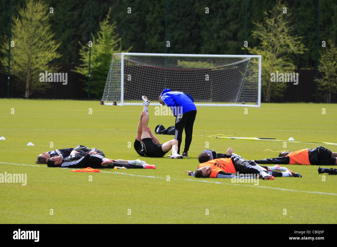 Chelsea Football Club players train at their Cobham training facility