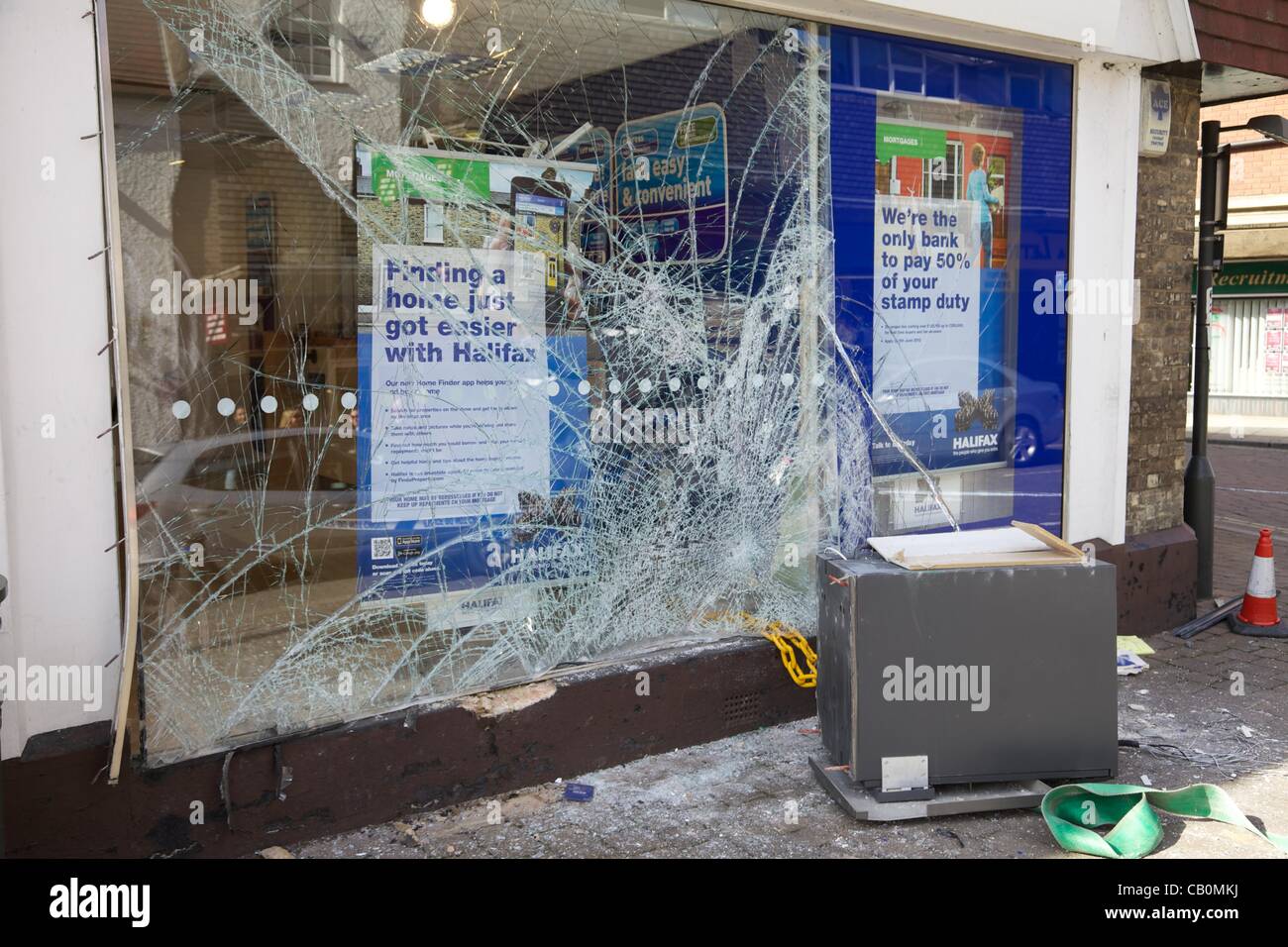 A branch of the Halifax bank, after an attempted Ram Raid robbery ...