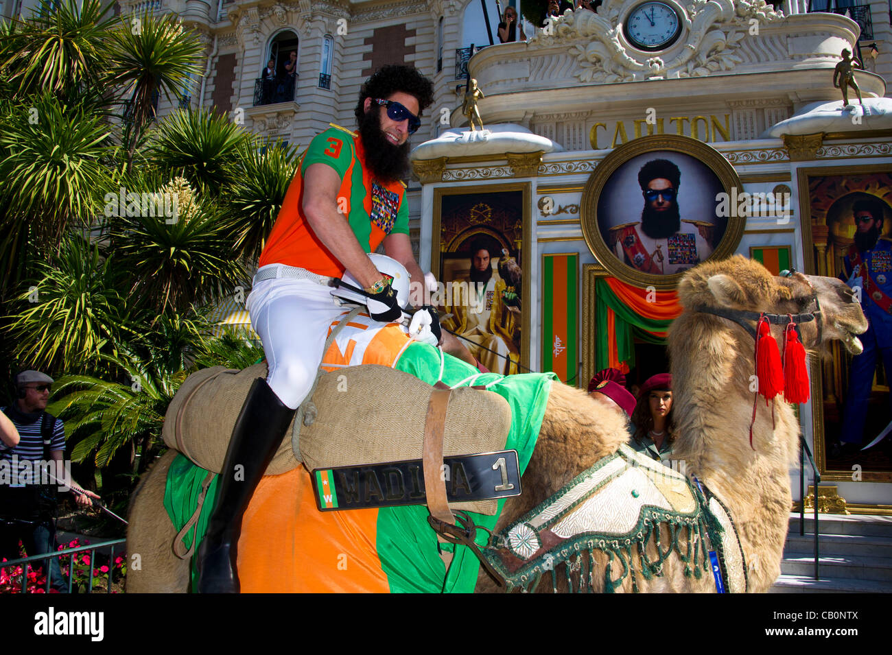 Actor Sacha Baron Cohen dressed in character as 'The Dictator' with a