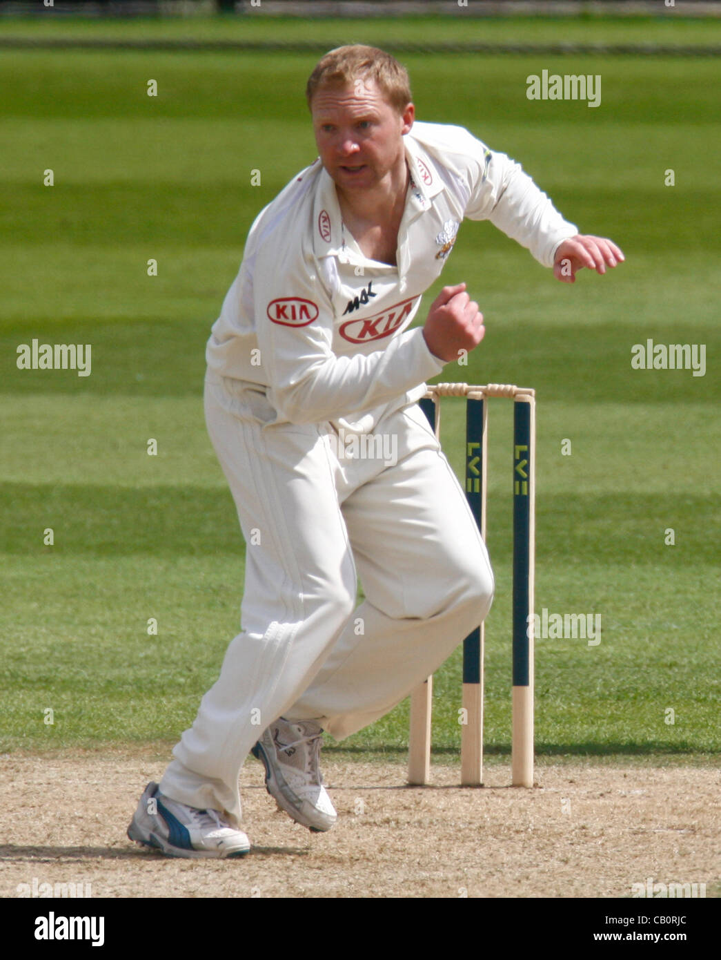 16.05.12 The Kia Oval,London, ENGLAND: Gareth Batty of Surrey County Cricket during the LV County Championship - Division One fixture between Surrey and Somerset Stock Photo