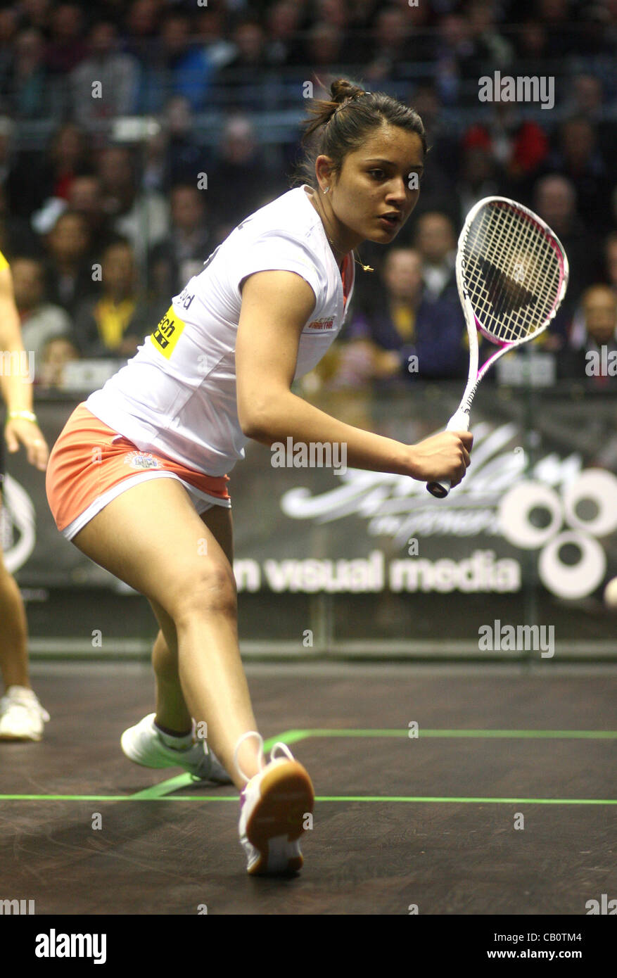 16.05.2012 The O2, London, England. Dipika Pallikal (IND) in action against  Raneem El Weleily (EGY) in their second round match of the British Open  played at the O2 arena Stock Photo - Alamy