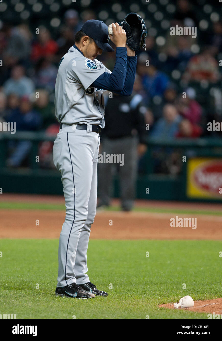 CLEVELAND, OH USA - MAY 16:  Seattle Mariners relief pitcher Hisashi Iwakuma  at Progressive Field in Cleveland, OH, USA on Wednesday, May 16, 2012. Stock Photo