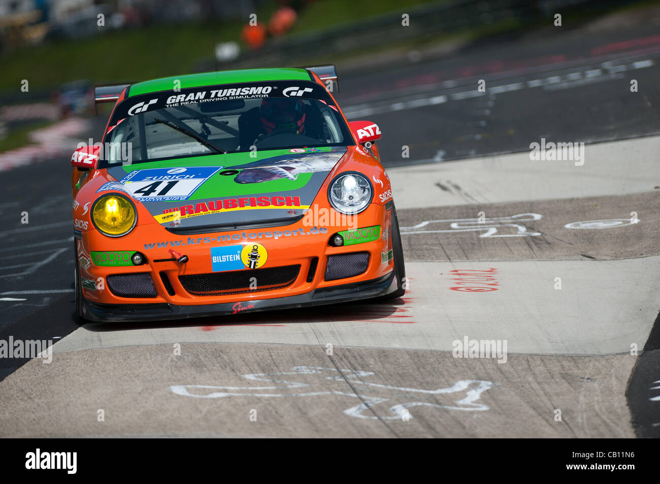 Andre Krumback (GER) / Harald Schlotter (GER) / Holger Fuchs (GER) / Malte Mahlert (GER) driving the #41 SP7 Porsche 911 GT3 during practice for the Nurburgring 24 hour race near Nurburg, Germany on May 17, 2012. Photo: Matt Jacques Stock Photo