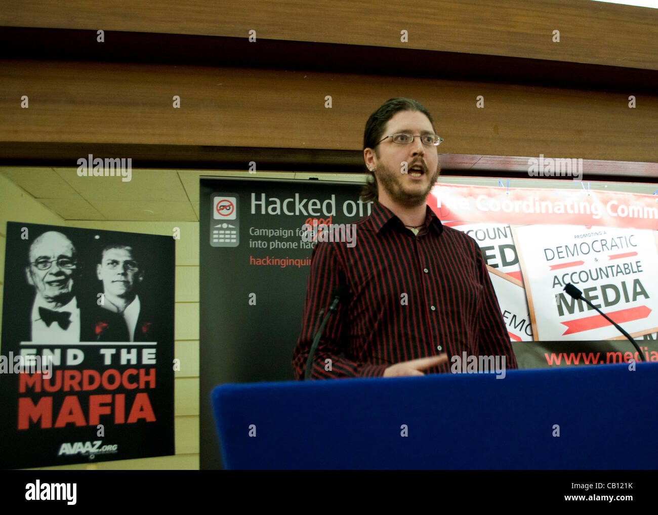 London, UK. 17/05/12.  President of the NUJ, Donnacha Delong speaks at Hacked Off, the Coordinating Committee for Media Reform at the Central Methodist Church. Stock Photo