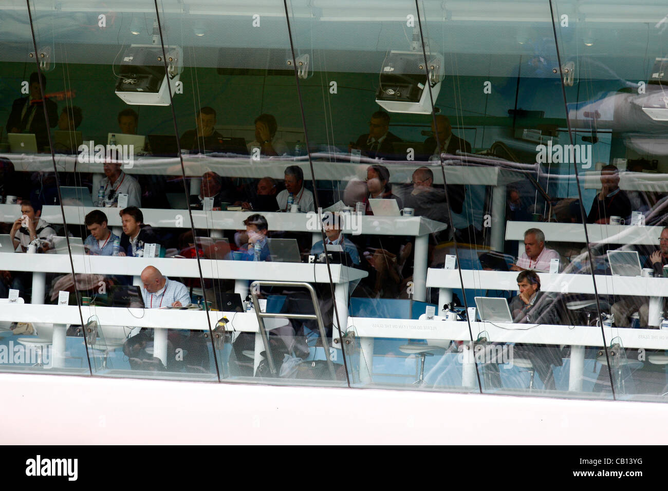 17.05.12 Lords, London. Reporters in the Media area during the Investec First Test (1st Day of 5) between England and West Indies. Stock Photo