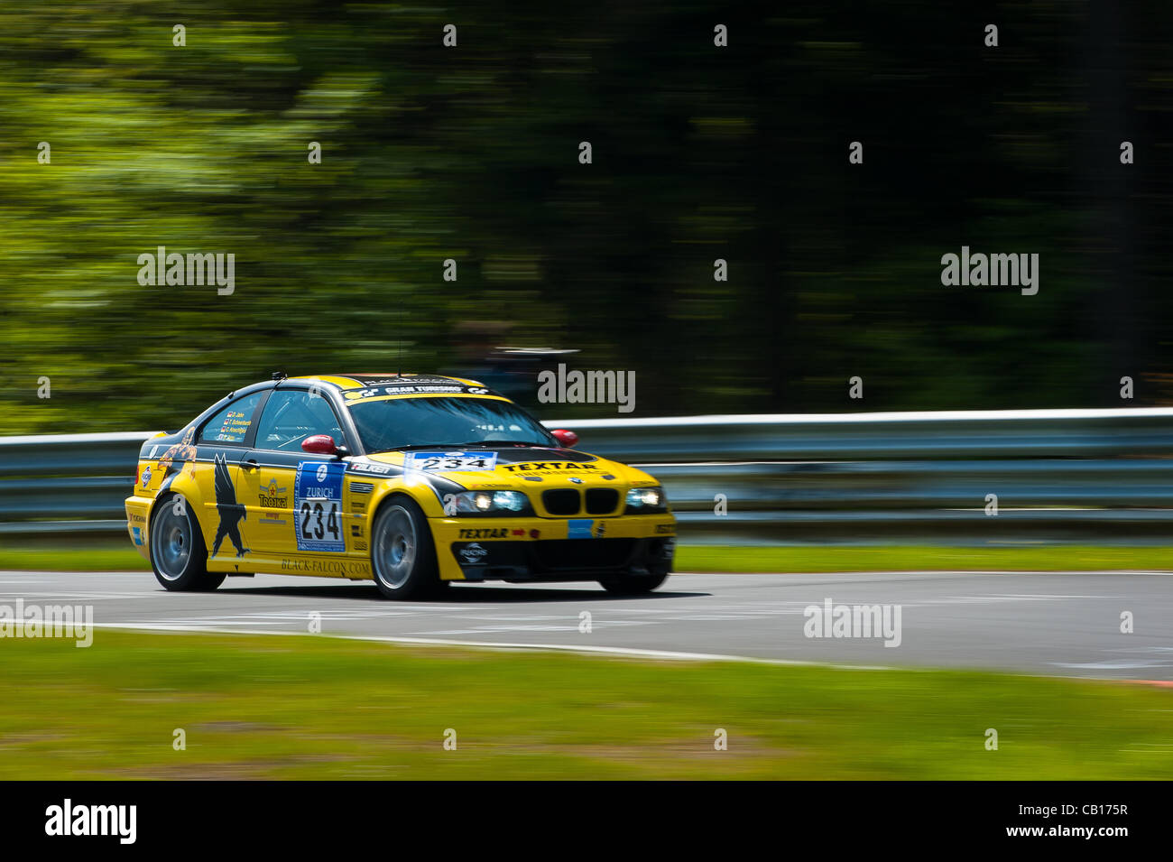 Steve Jans (LUX) / Tim Scheerbarth (GER) / Carsten Knechtges (GER) driving the #234 V6 Black Falcon Team TMD Friction BMW M3 during qualifying for the Nurburgring 24 hour race near Nurburg, Germany on May 18, 2012. Photo: Matt Jacques Stock Photo