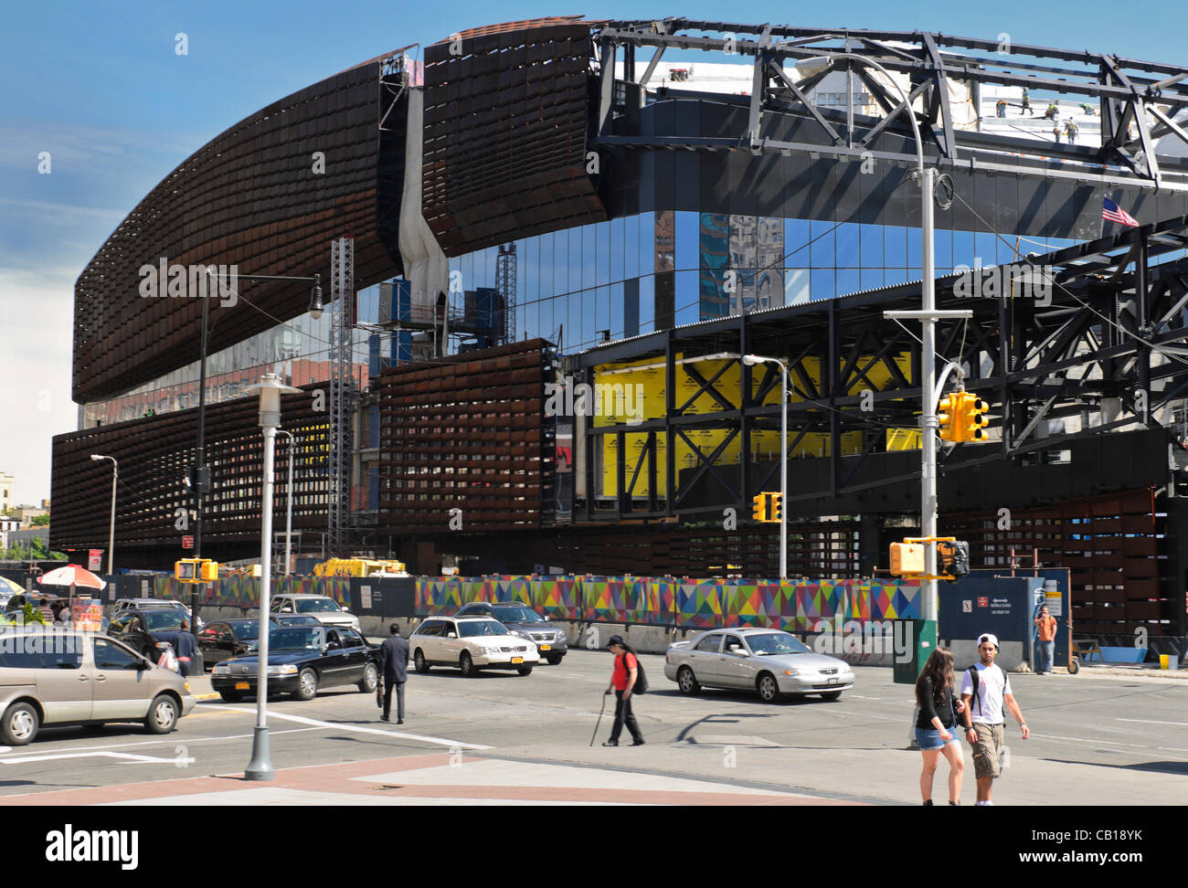 New York - May 18, 2012 The Barclays Center at Atlantic Yards, new home of the newly renamed Brooklyn Nets basketball team, during construction.  The 18,000 seat arena in Brooklyn New York opens October 3, 2012 with a sold out inaugural concert by Jay Z. Stock Photo