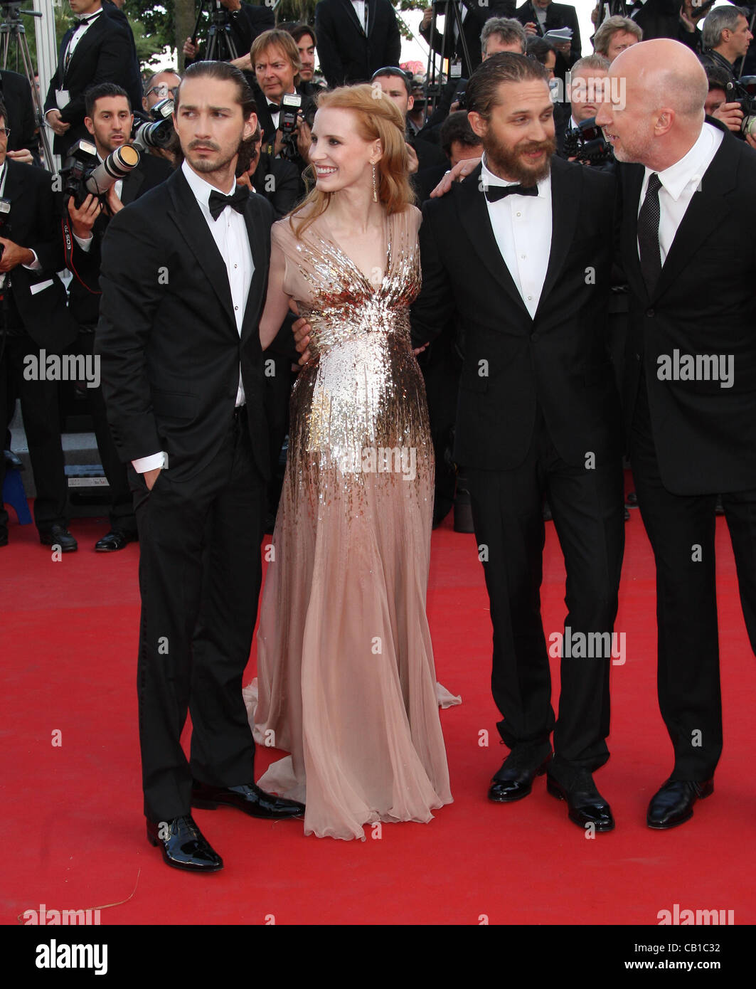 Shia Labeouf, Jason Clarke, Tom Hardy, John Hillcoat, Jessica Chastain  'Lawless' photocall during the 65th Annual Cannes Film Festival Cannes,  France - 19.05.12 Stock Photo - Alamy