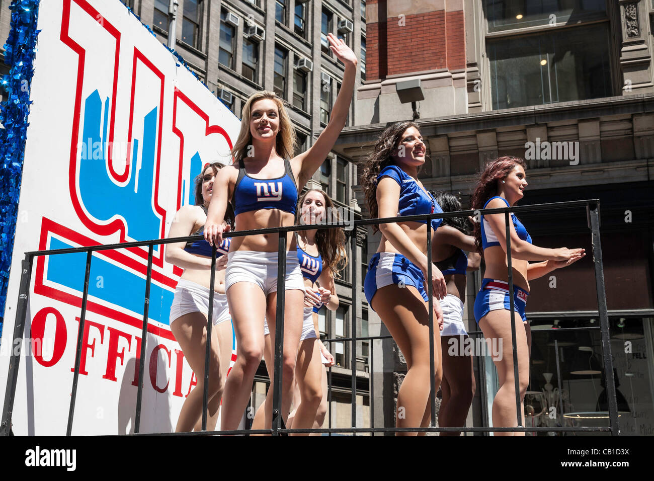 New York, USA. 19 May, 2012. The Dance Parade showcases almost 80 different dance genres and cultures. The “Unofficials” are a group of professional dancers who support the New York NFL Giants Football Team. Stock Photo
