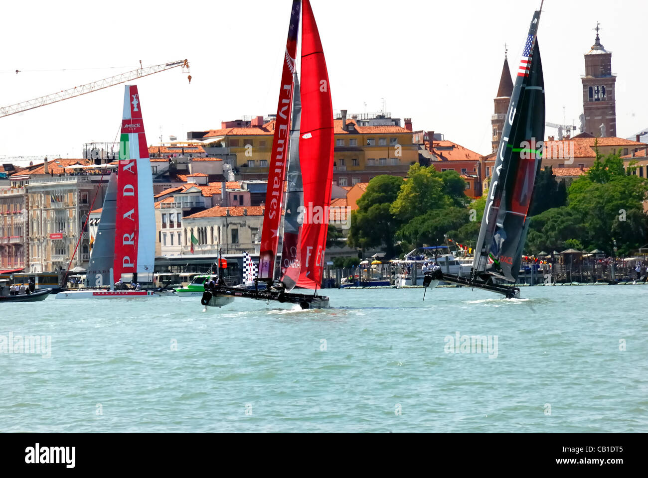 May 19, 2012 : Venice America's Cup. Luna Rossa Swordfish, Emirates and Oracle. Stock Photo