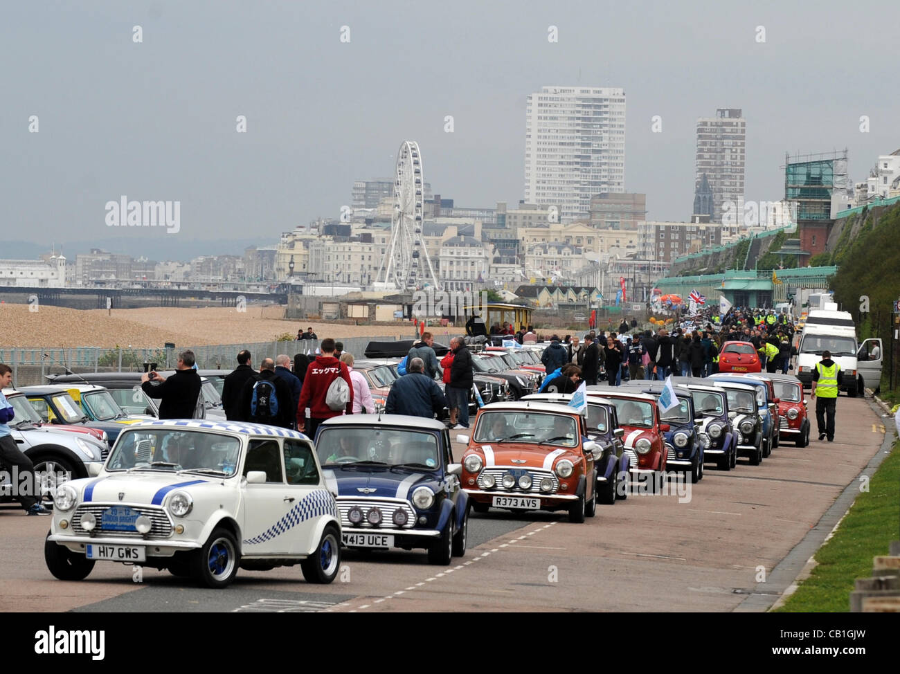 Thousands of Minis arrive at Brighton seafront from London on their annual run. Stock Photo