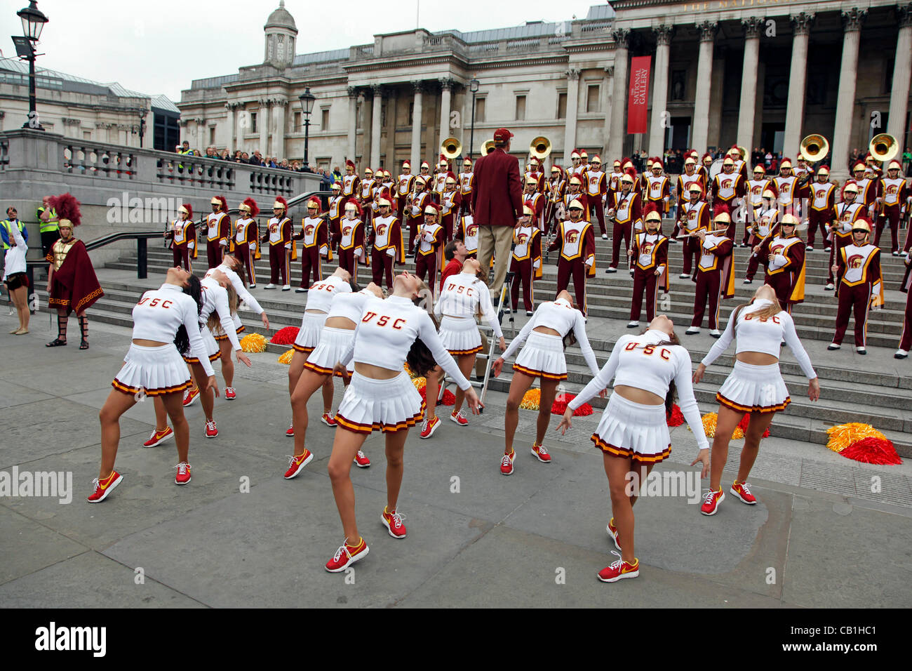 London, UK. Sunday 20th May 2012. USC Marching Trojans from the University of Southern California in Trafalgar Square, London. Stock Photo