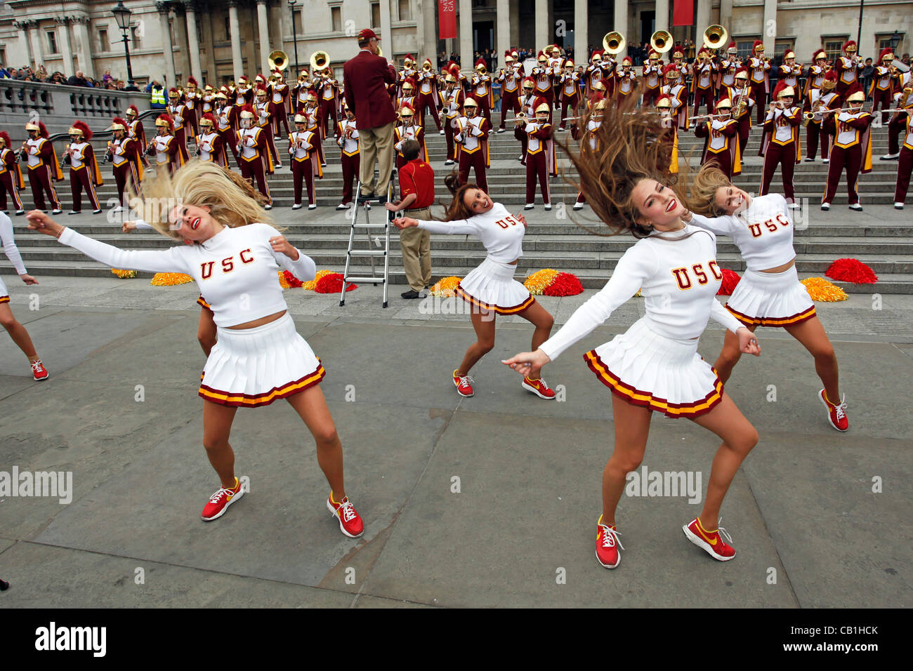 London, UK. Sunday 20th May 2012. USC Marching Trojans from the University of Southern California in Trafalgar Square, London. Stock Photo