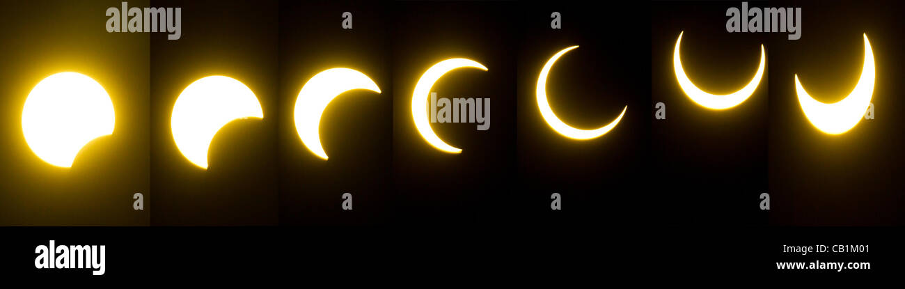 May 20, 2012 - Modesto, California, U.S. - A view from Modesto of the ''Ring of Fire'' Solar Eclipse starting about 5:17pm PST to just past 6:35pm PST. (Credit Image: © Marty Bicek/ZUMAPRESS.com) Stock Photo