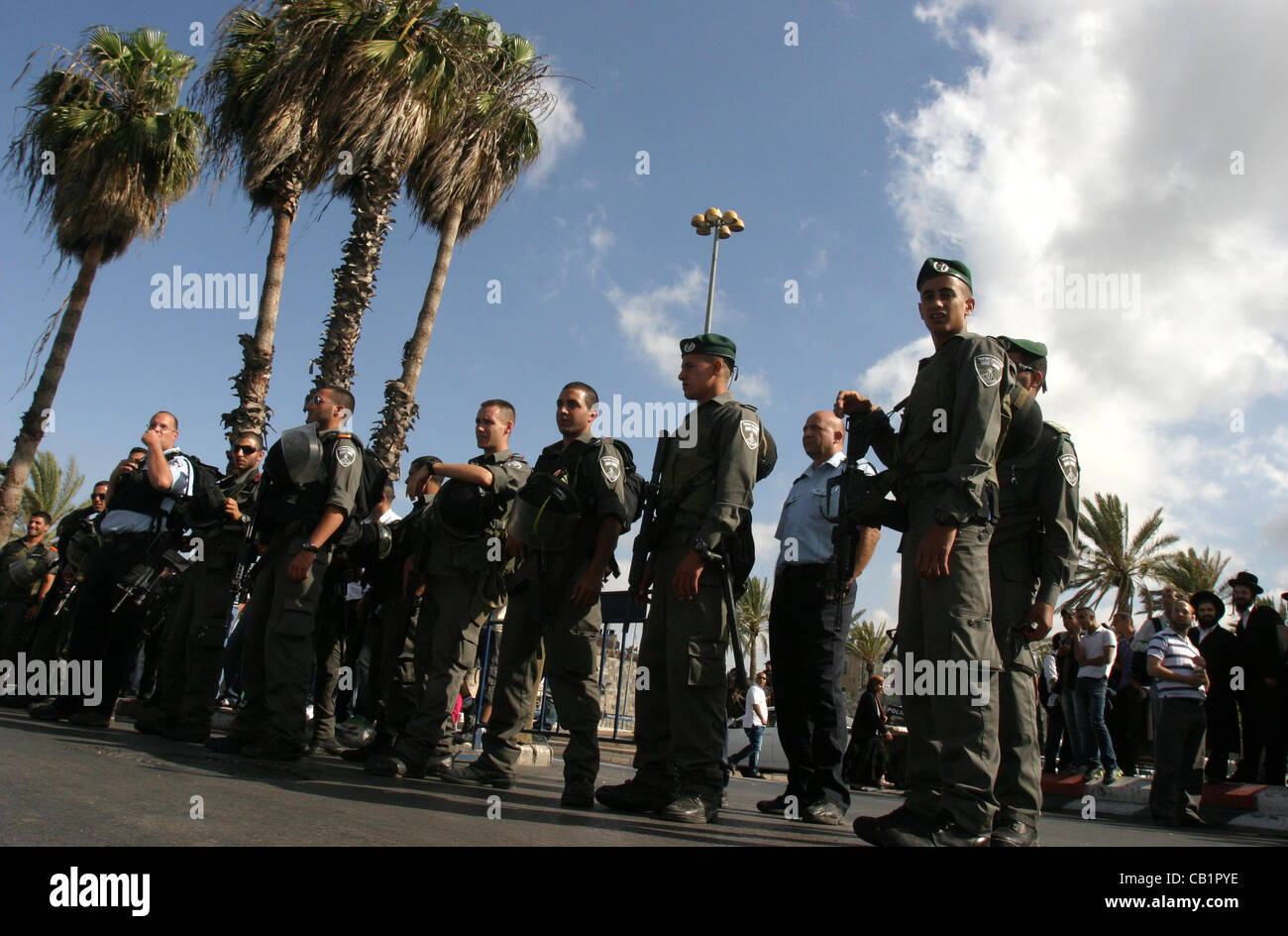 May 19, 2012 - Jaffa, Jerusalem, Palestinian Territory - Israeli police Prevented Palestinian demonstrators as they try to disperse a protest against a parade marking Jerusalem Day, in front of Damascus Gate outside Jerusalem's Old City May 20, 2012. Jerusalem Day marks the anniversary of Israel's c Stock Photo