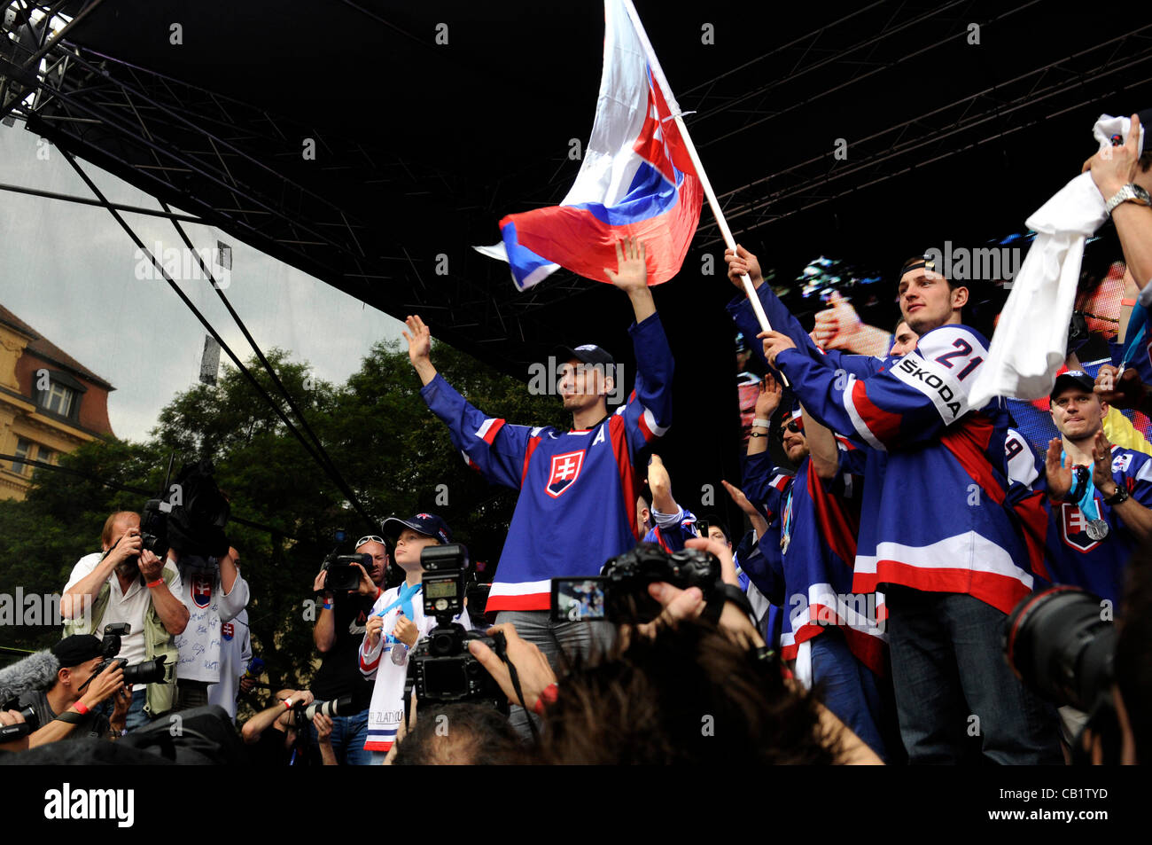 Slovak ice hockey players celebrated winning of silver medals at the