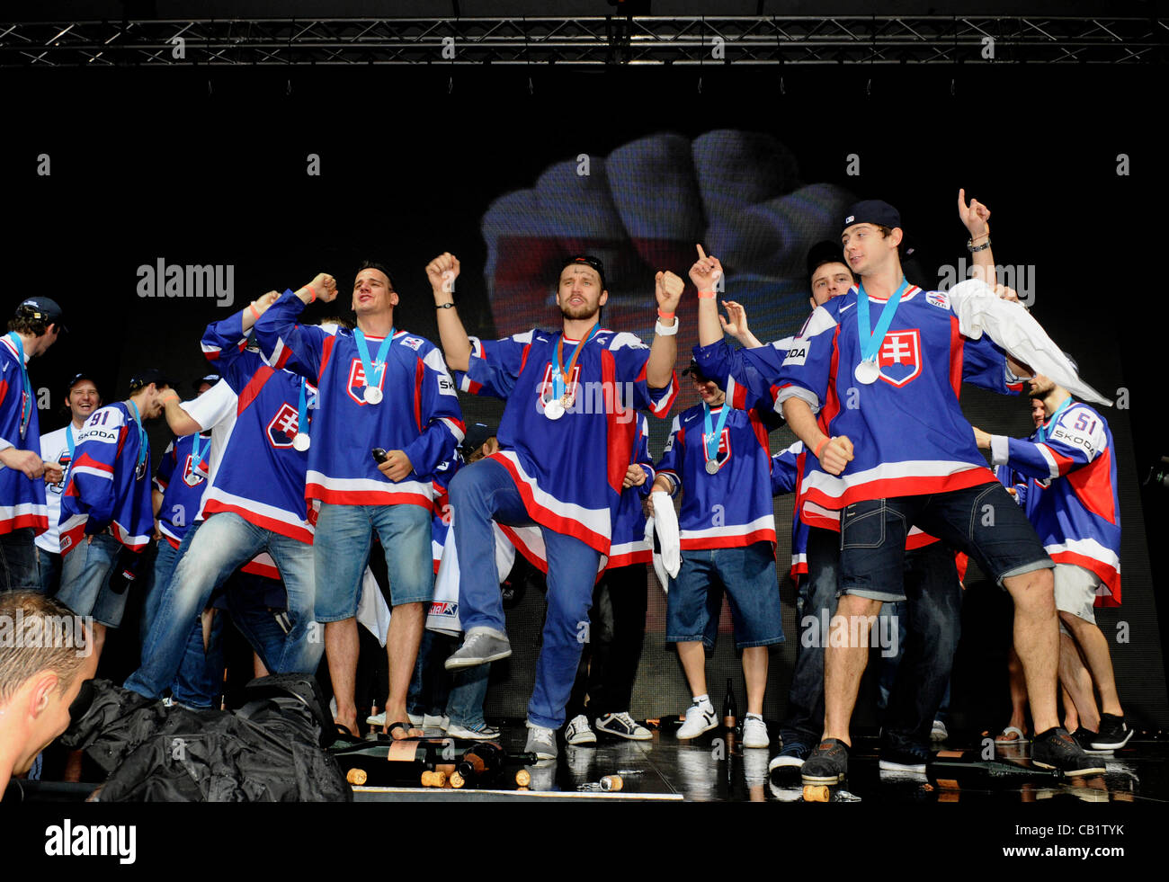 Slovak ice hockey players celebrated winning of silver medals at the