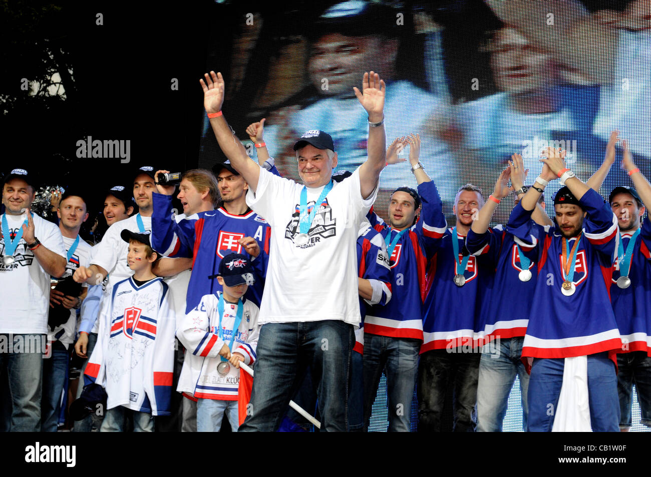 Slovak ice hockey players celebrated winning of silver medals with