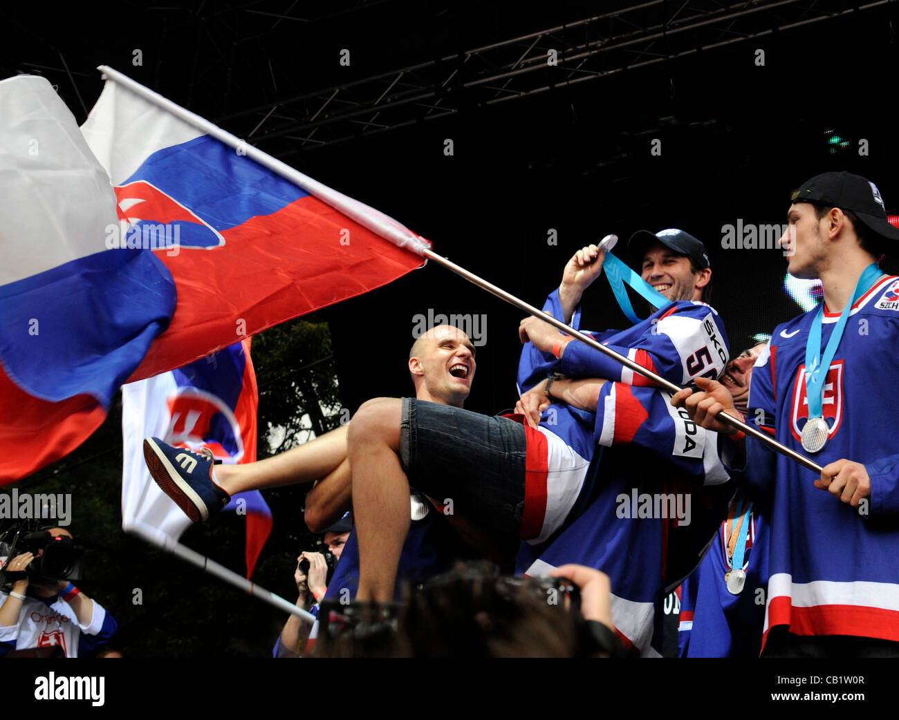 Slovak ice hockey players celebrated winning of silver medals at the