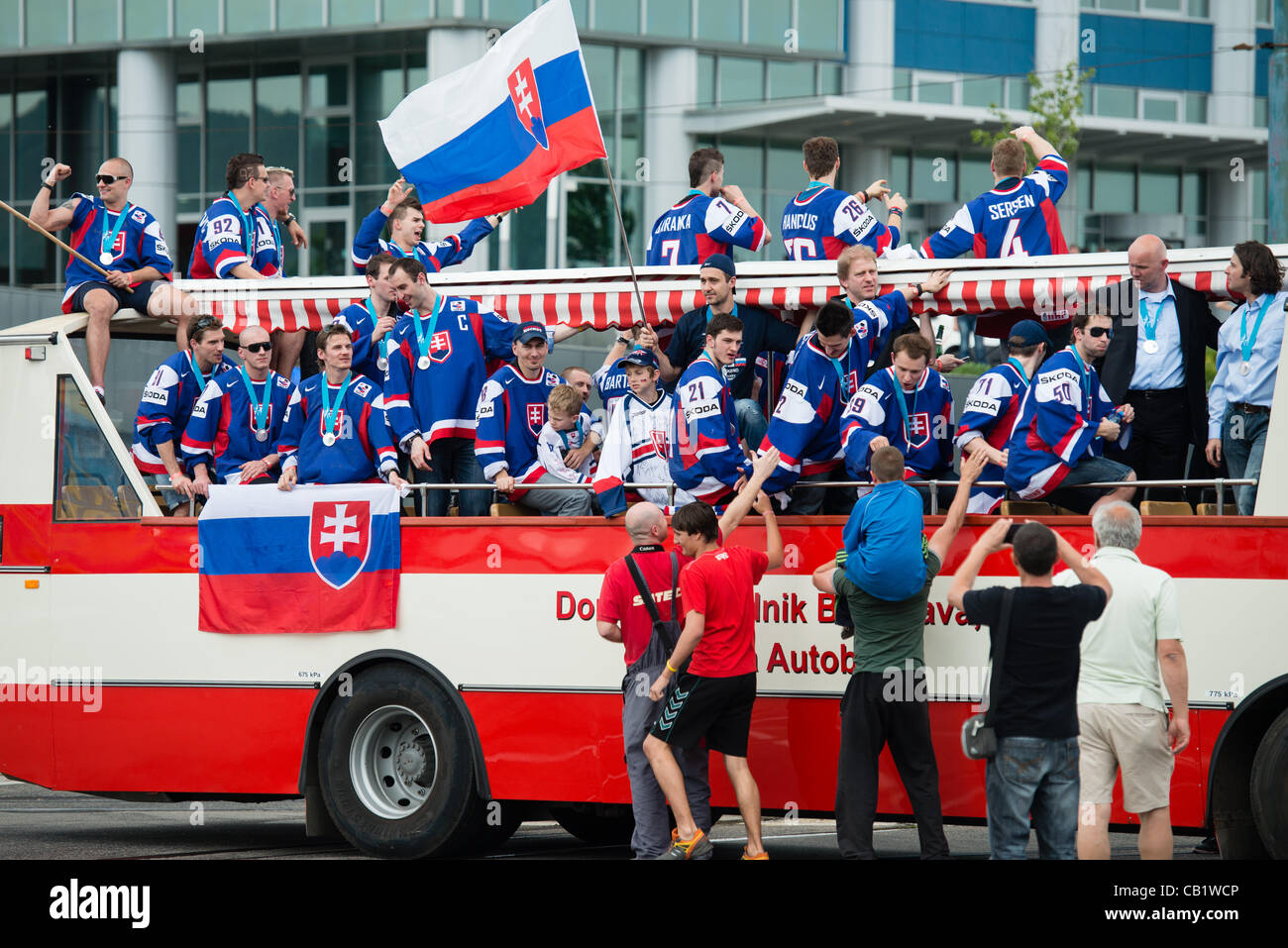 BRATISLAVA, SLOVAKIA MAY 21 Bus full of Slovak ice hockey players