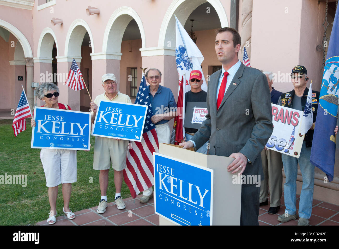May 22, 2012 - Tucson, U.S - Arizona's special CD8 election GOP candidate JESSE KELLY held a brief press event on Tuesday announcing the support of Tucson, Ariz. veterans in the courtyard of the historic courthouse downtown.  Vets in attendance praised Kelly for standing by Tricare, the social healt Stock Photo