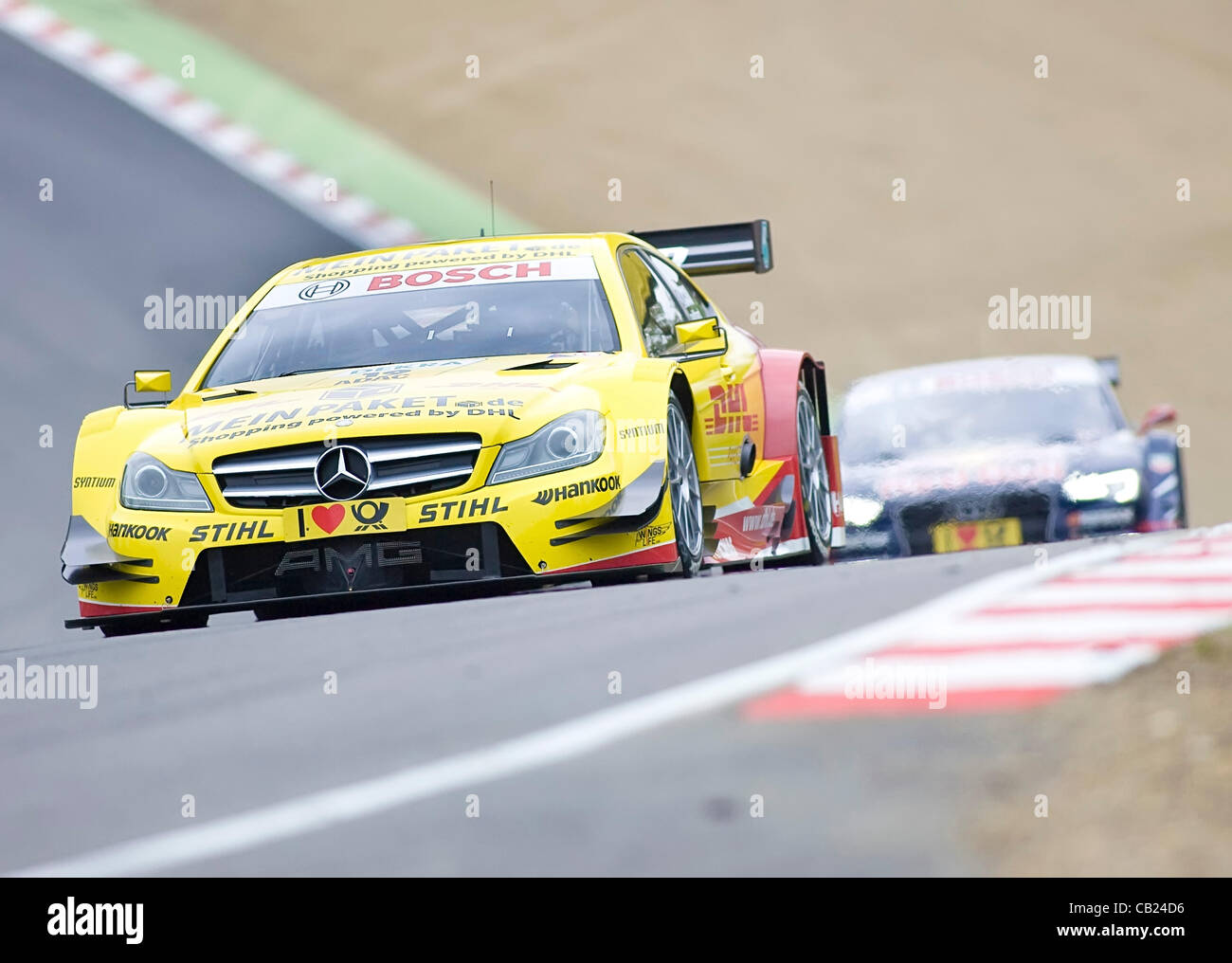 18.05.2012 Brands Hatch, David coulthard (SCO) driving the DHL Paket  Mercedes AMG C-Coupe in action during Friday's free practice in the 2012  DTM Championship, Kent, England Stock Photo - Alamy