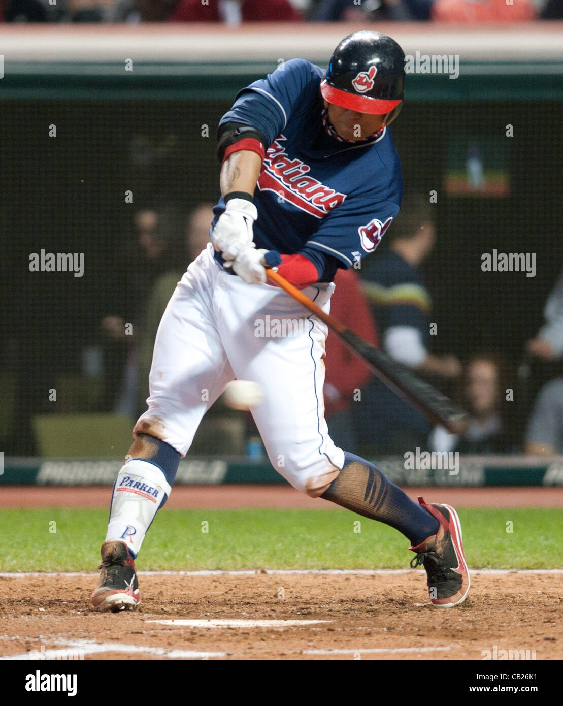CLEVELAND, OH USA - MAY 22:  Cleveland Indians right fielder Shin-Soo Choo (17) bats during the sixth inning at Progressive Field in Cleveland, OH, USA on Tuesday, May 22, 2012. Stock Photo