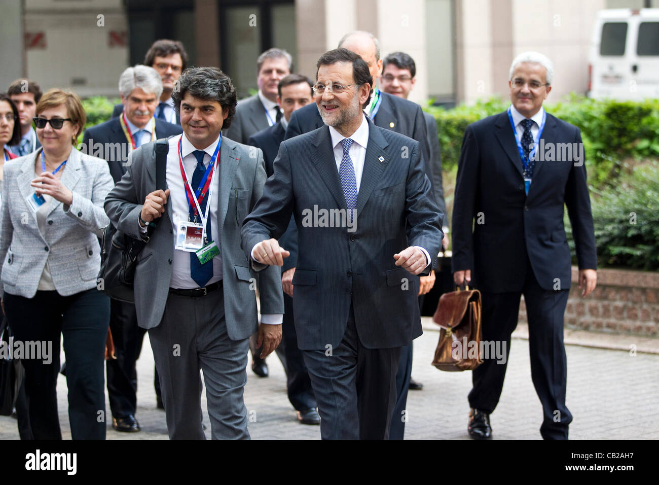 European Council, Brussels, Belgium. 23.05.2012 Picture shows Mariano Rajoy Brey (centre with beard), Prime Minister of Spain, arriving at the Informal Dinner of Heads of State or Government for member nations of the EU, Brussels, Belgium. Stock Photo