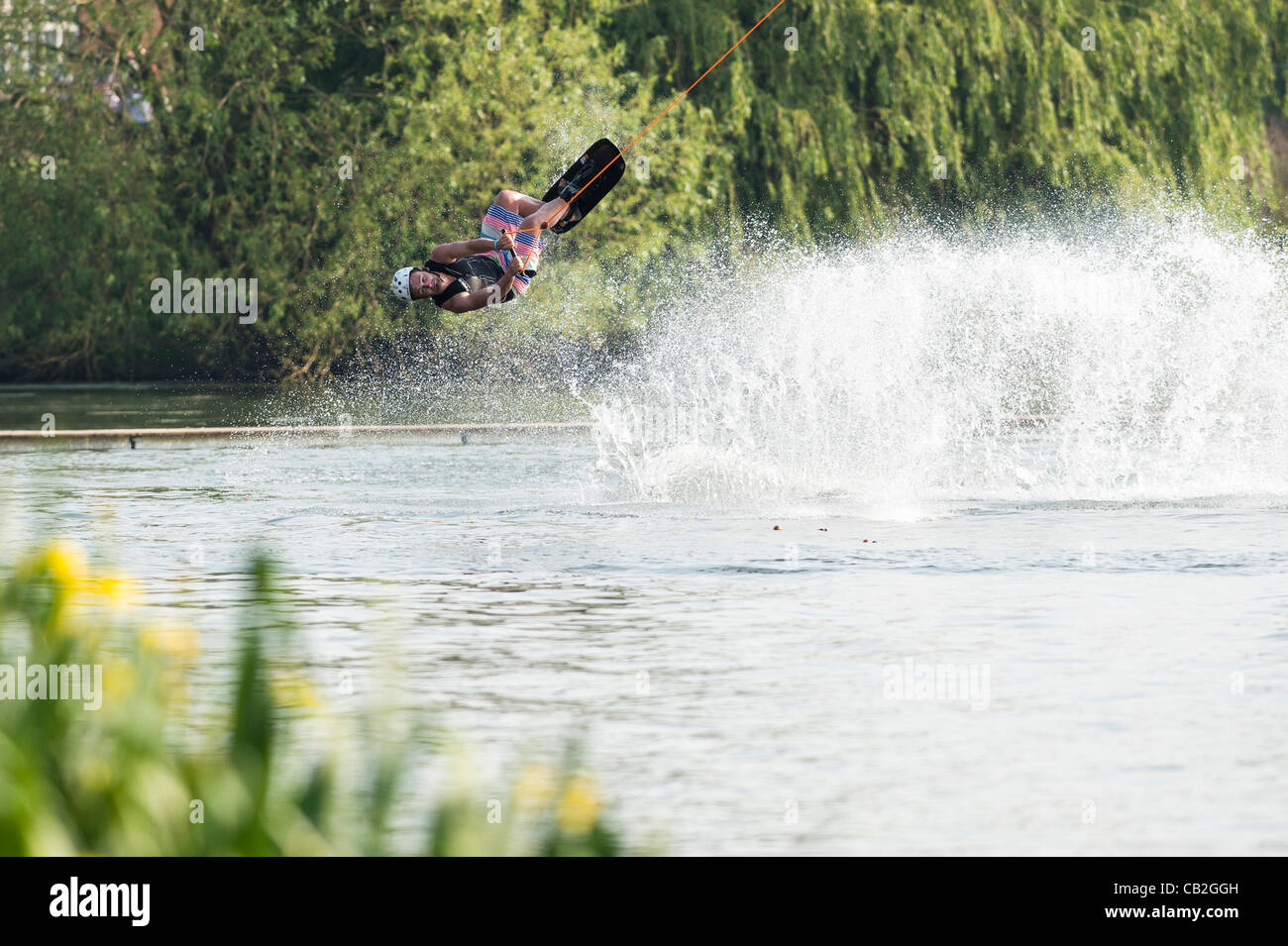 Wakeboarding on a cable system at Festival Wake Park in Basildon, Essex