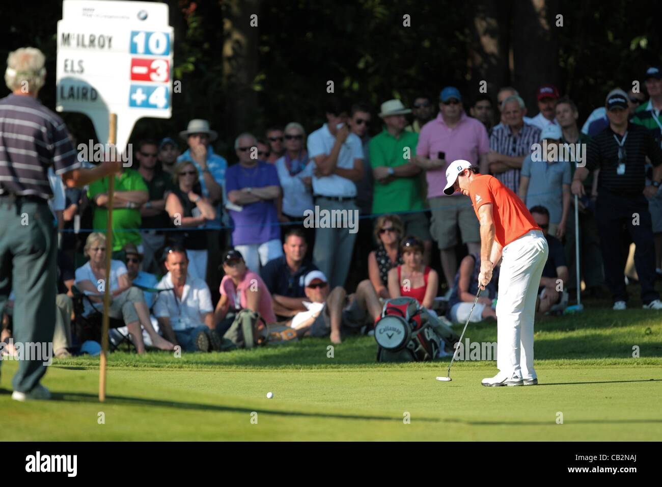 25.05.2012 Wentworth, England. Rory McIlroy (NIR) in action during the BMW PGA Championship. McIlroy had a disasterous 6 holes and missed the cut with 2 double bogeys and 4 bogeys back to back. Stock Photo