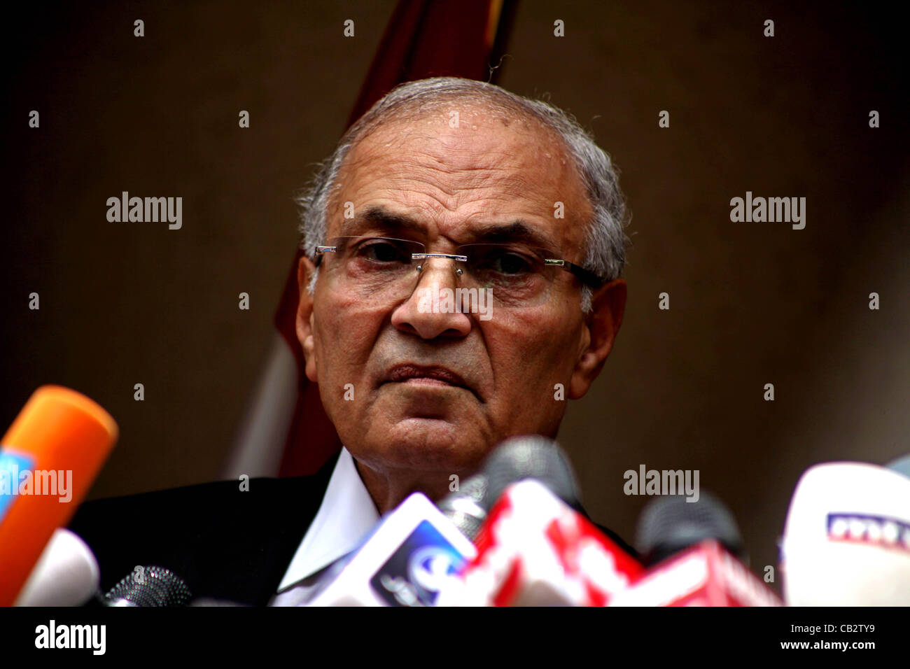 May 26, 2012 - Cairo, Cairo, Egypt - Egyptian presidential candidate Ahmed Shafiq speaks to the media during a press conference at his office in Cairo, Egypt, Saturday, May 26, 2012. Egyptian presidential candidate Ahmed Shafiq paid tribute Saturday to the ''glorious revolution'' that toppled Hosni  Stock Photo