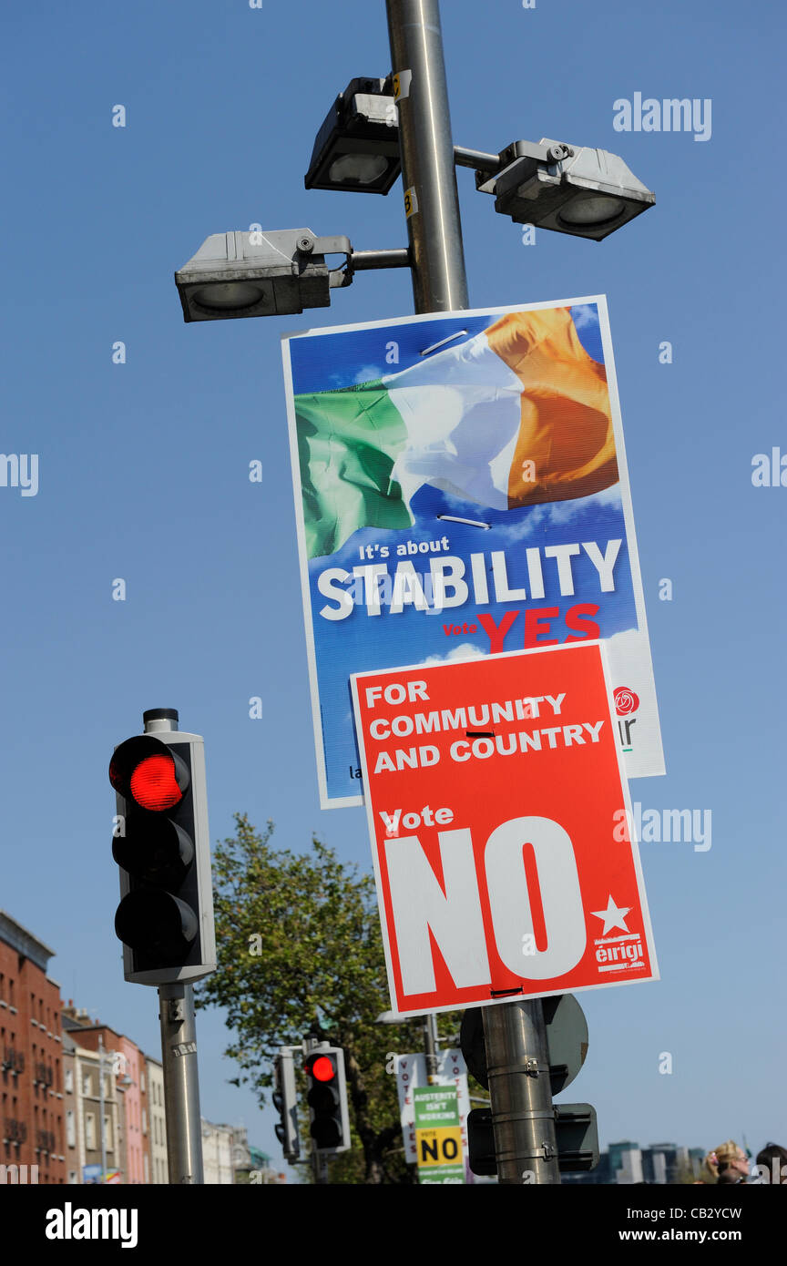 Dublin, Ireland, May 26, 2012. Citizens of the Republic of Ireland are due to vote next Thursday, May 31, on whether to ratify the Treaty on Stability, Co-ordination and Governance in the Economic and Monetary Union. The short name of the treaty is “the Fiscal Stability Treaty”.  Meanwhile posters a Stock Photo