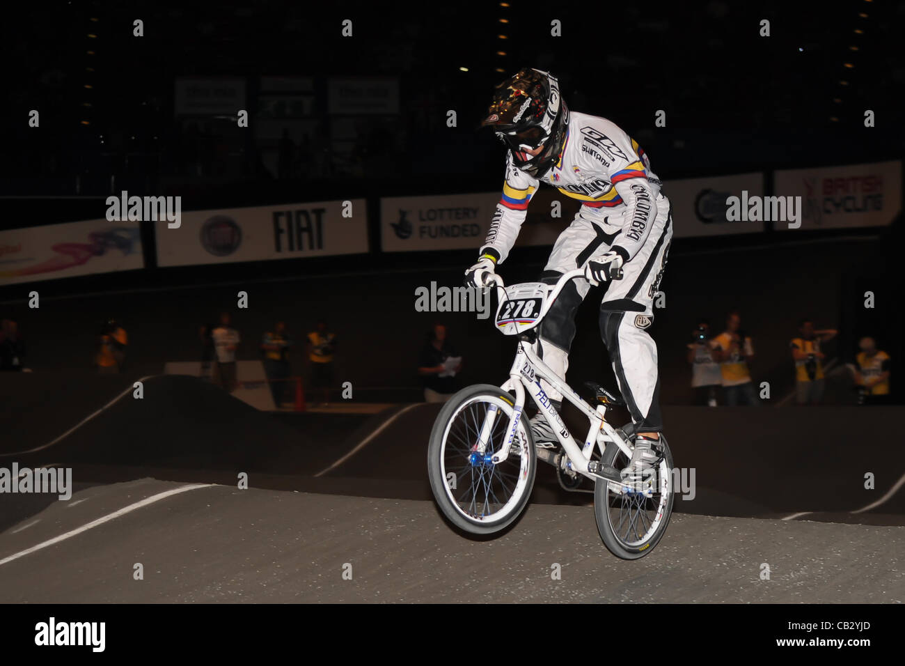 26.05.2012.  England, Birmingham, National Indoor Arena. UCI BMX World Championships. David Alfonso GRANADO LOPERA (Colombia) in action. Stock Photo