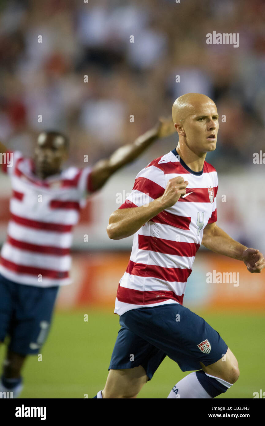 26.05.2012. Jacksonville, Florida, USA.  USA's Michael Bradley (4) celebrates after scoring a goal during the first half of play of the U.S. Men's National Soccer Team game against Scotland at Everbank Field in Jacksonville, FL. At halftime USA lead Scotland 2-1. USA ran out convincing winners by a  Stock Photo