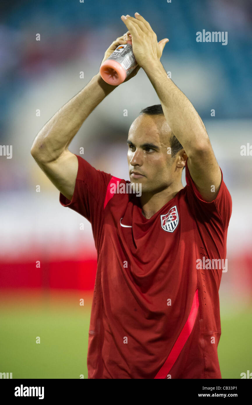 26.05.2012. Jacksonville, Florida, USA.  USA's Landon Donovan (10) cheers with fans at the conclusion of the U.S. Men's National Soccer Team game against Scotland at Everbank Field in Jacksonville, FL. USA defeated Scotland 5-1. USA ran out convincing winners by a score of 5-1. Stock Photo