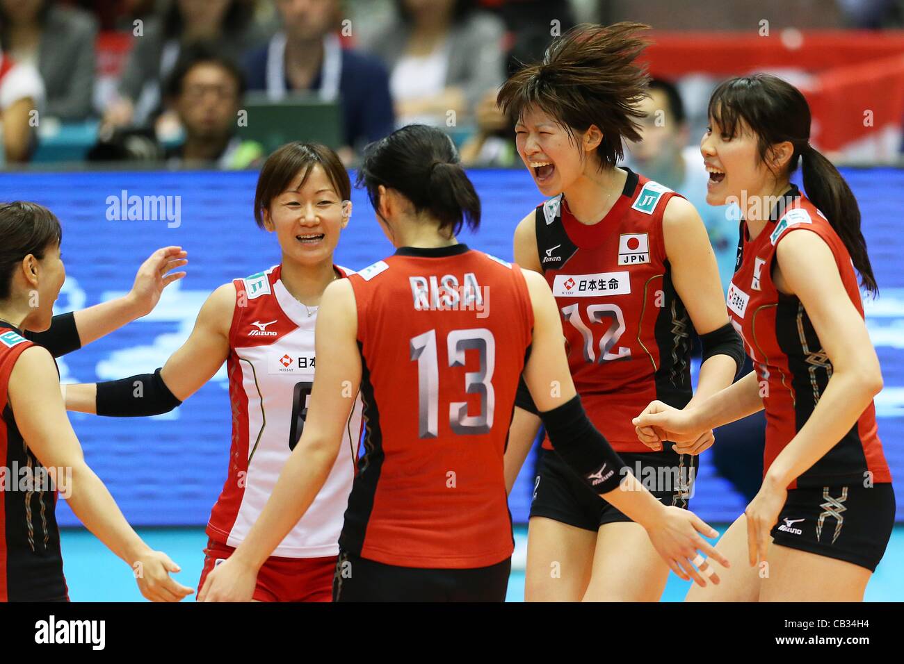 Women's Japan National Team Group (JPN),  May 26, 2012 - Volleyball :  FIVB Women's Volleyball World Final Qualification for the London Olympics 2012  match between Japan 0-3 Russia  at Tokyo Metropolitan Gymnasium, Tokyo, Japan.  (Photo by Daiju Kitamura/AFLO SPORT) [1045] Stock Photo