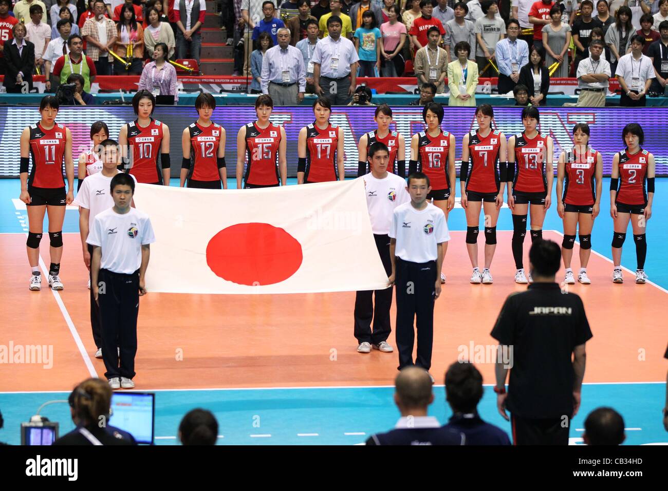 Women's Japan National Team Group (JPN),  May 26, 2012 - Volleyball :  FIVB Women's Volleyball World Final Qualification for the London Olympics 2012  match between Japan 0-3 Russia  at Tokyo Metropolitan Gymnasium, Tokyo, Japan.  (Photo by Daiju Kitamura/AFLO SPORT) [1045] Stock Photo